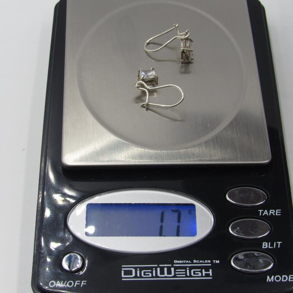 Sterling Silver Square CZ Diamond Earrings Vintage - Picture 7 of 7